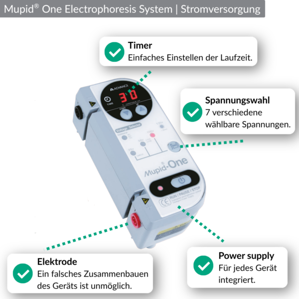 Mupid One Electrophoresis System | Stromversorgung - Vorteile